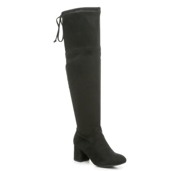 WIDE CALF Black Faux Suede Short Heel - Picture 1 of 4